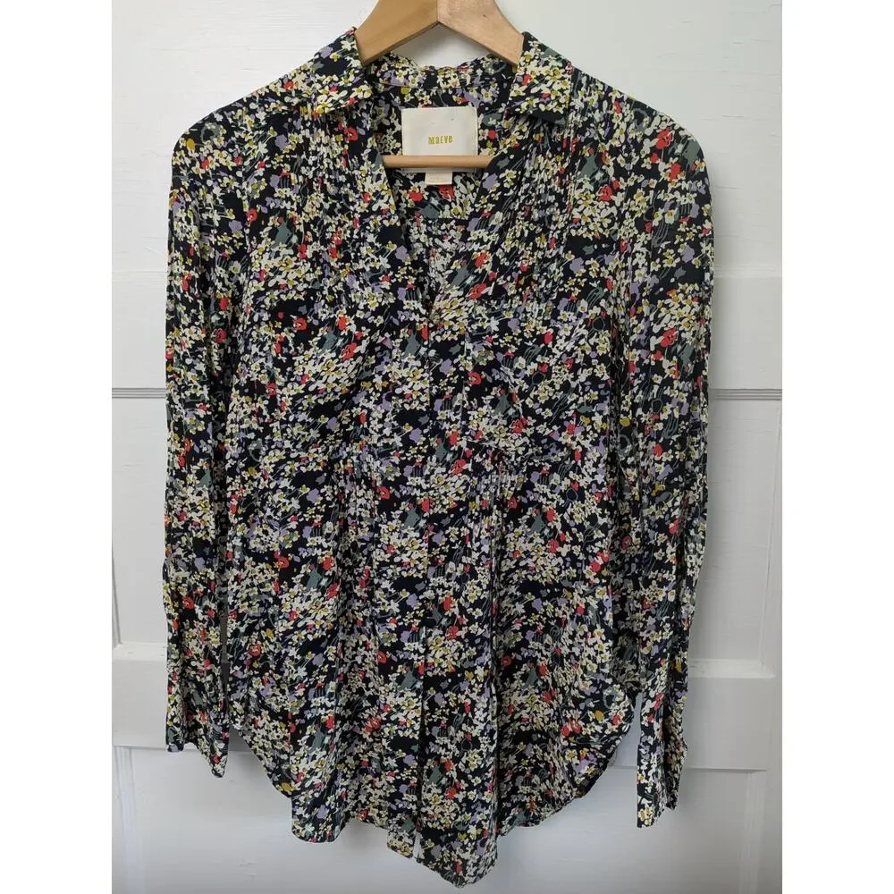 Tiny Anthropologie Floral Wrap Blouse Small Surplice Long Sleeve Gray - Picture 16 of 16